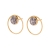 Gold circle stud earrings with soft pink stone