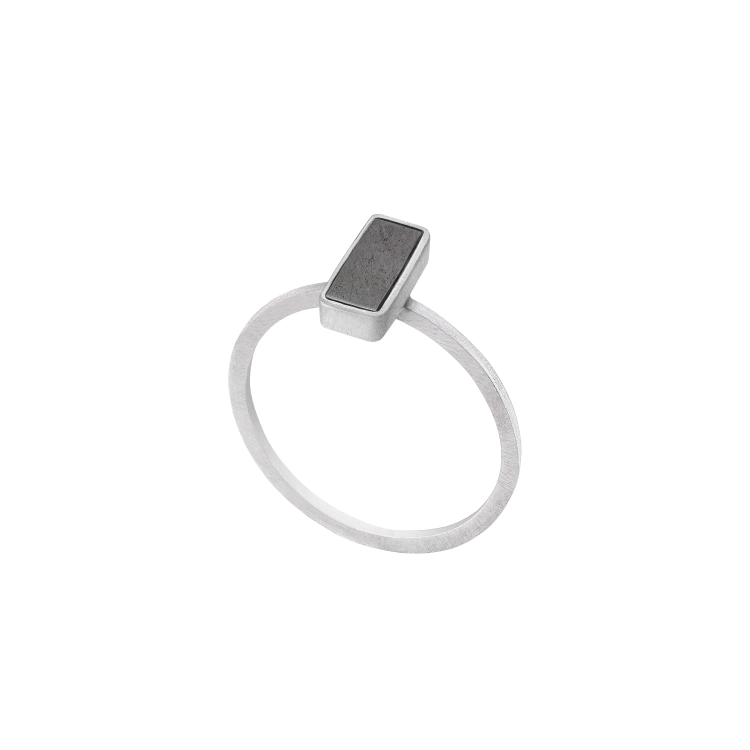 Handcrafted silver ring with meteorite