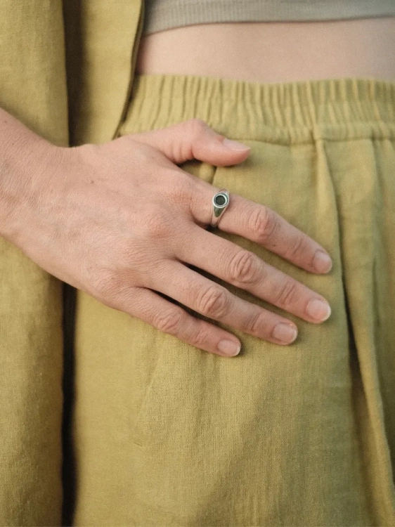 Sterling silver signet ring with deep green nephrite.