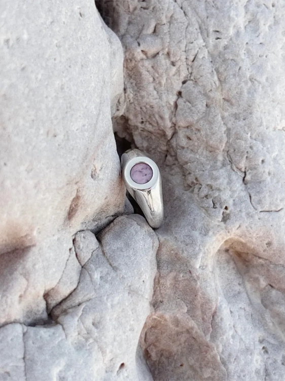 Sterling silver signet with pink gemstone