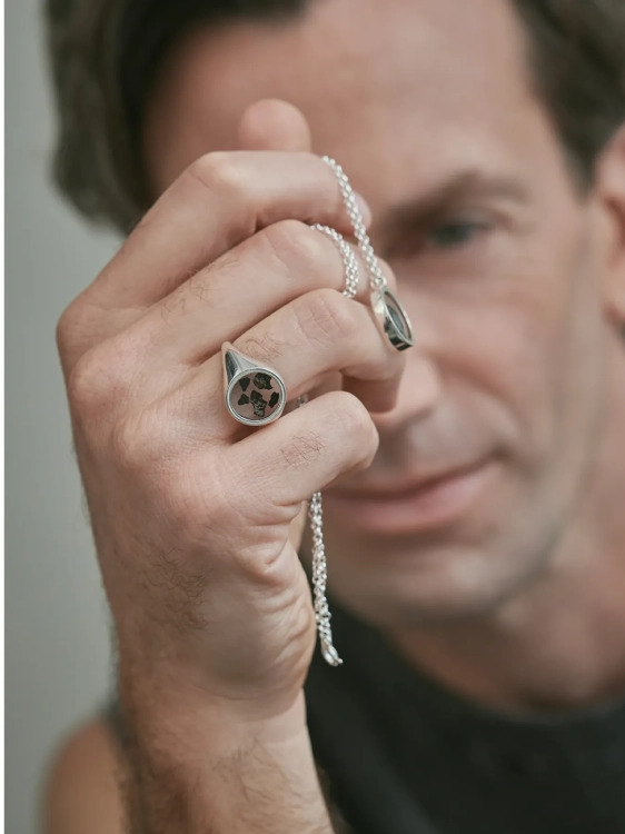 Sterling silver necklace for men with meteorites