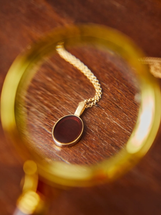 Gold-plated necklace with Baltic amber in warm tones