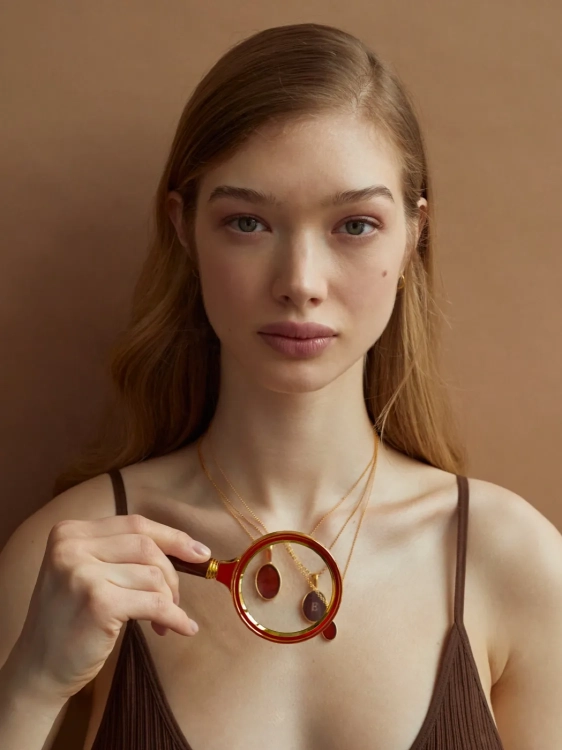 Gold-plated amber necklace as a symbolic accent