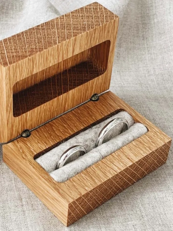 Wooden wedding ring box with natural felt lining