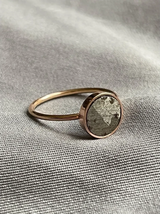14K rose gold ring with natural meteorite