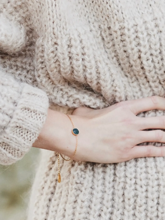 Minimalist gold plated bracelet with green gemstone accent