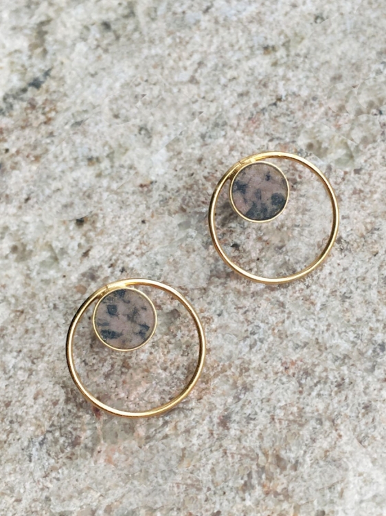 Minimalist gold earrings with blush pink gemstone