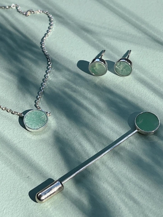 Minimalist silver studs with chrysoprase gemstone in turquoise-mint shade