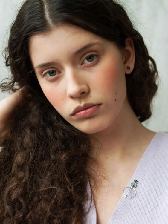 Delicate silver stud earrings with natural gray dolomite Picasso