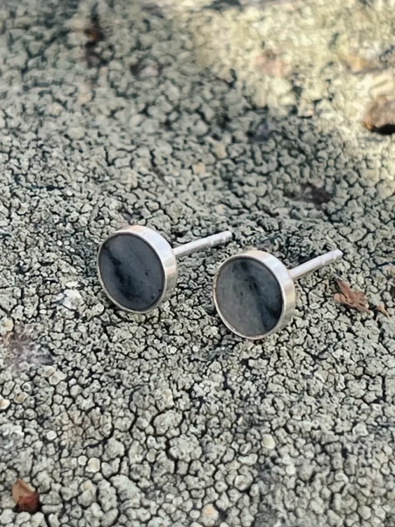 Minimalist silver studs with gray dolomite Picasso stone