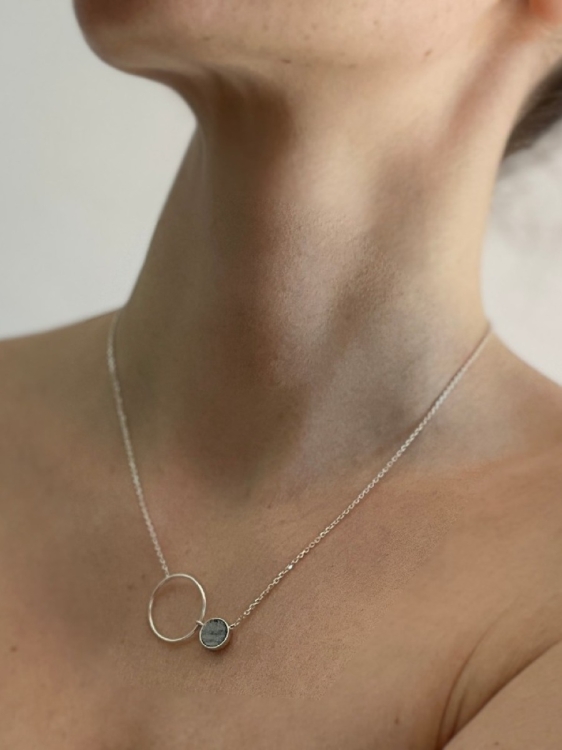 Silver circle pendant necklace with grey stone