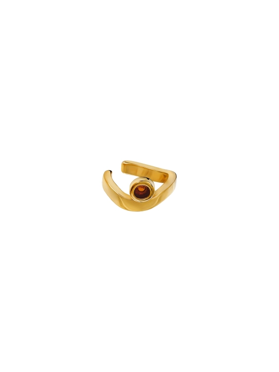 Small gold-plated ear cuff with cognac Baltic amber