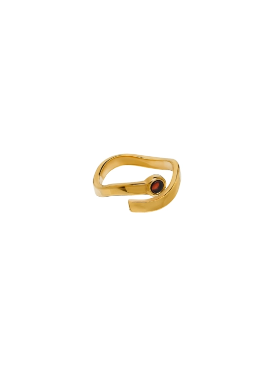 Gold-plated wave ring with cognac amber