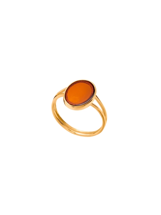 Gold-plated ring with oval cognac Baltic amber