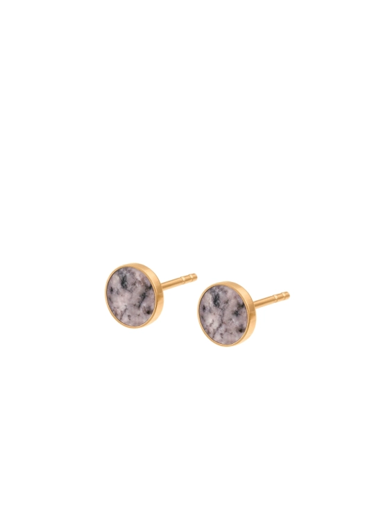 Gold stud earrings with soft pink stone