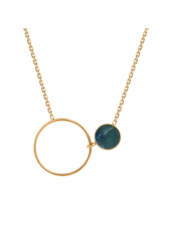 Gold-plated nephrite jade circle necklace in 925 sterling silver