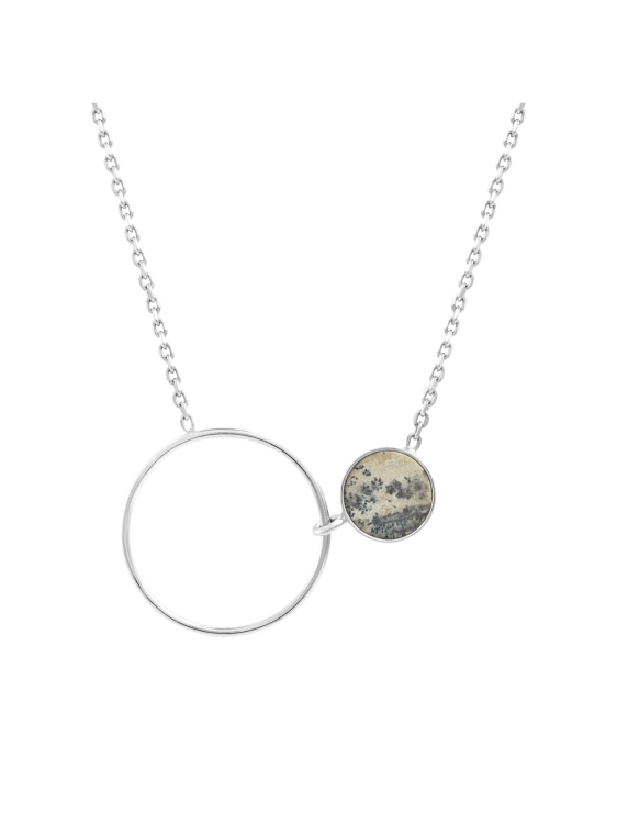 Silver necklace dendrite landscape stone