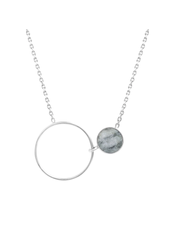 Sterling silver circle necklace with grey marble stone