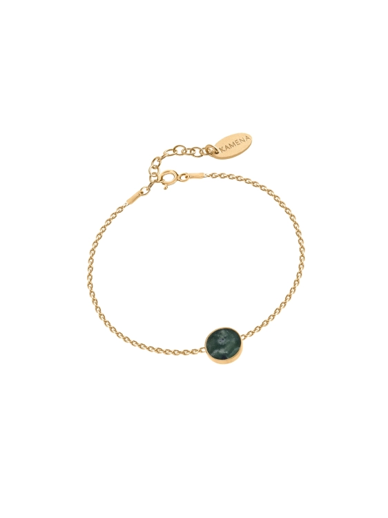 Gold plated chain bracelet with natural green nephrite stone