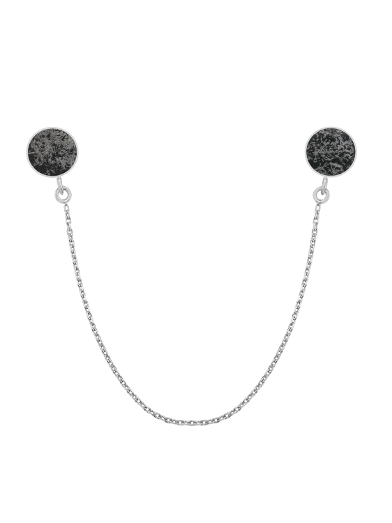 Sterling silver collar pin with loellingite stone and chain detail