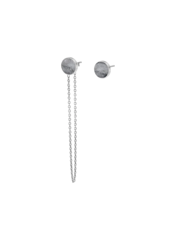 Asymmetric silver stud and chain earrings with dolomite Picasso