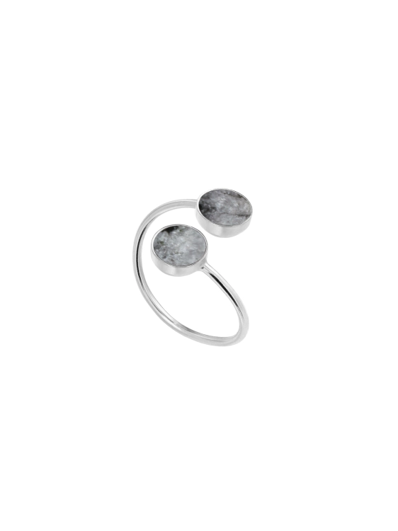 Sterling silver regulated ring with grey stones