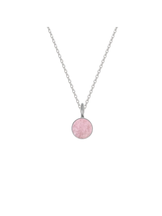 Short silver necklace with delicate pink stone