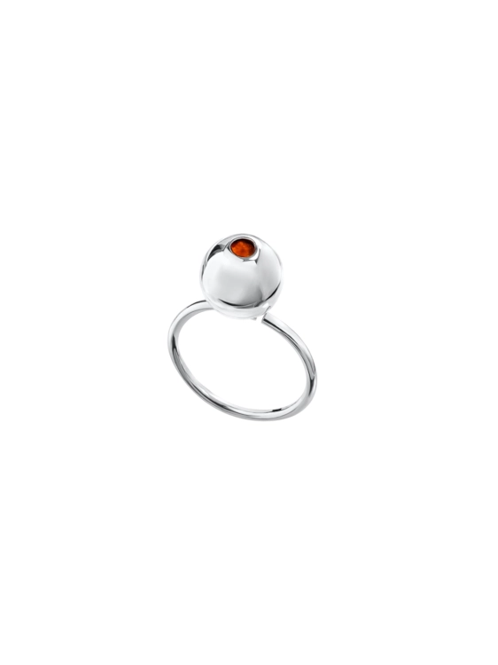 Sterling silver ring with large ball inlaid with Baltic amber