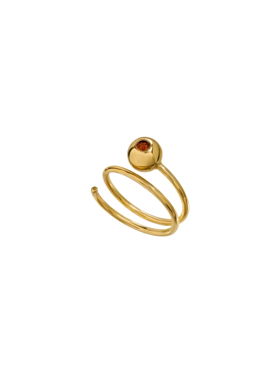 Gold-plated spiral ring with Baltic amber inlay