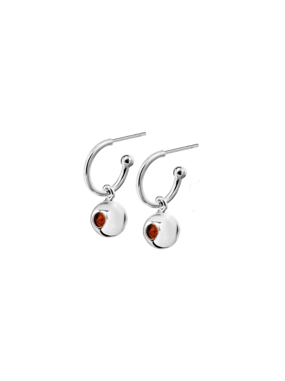 Sterling silver hoop earrings with Baltic amber detail