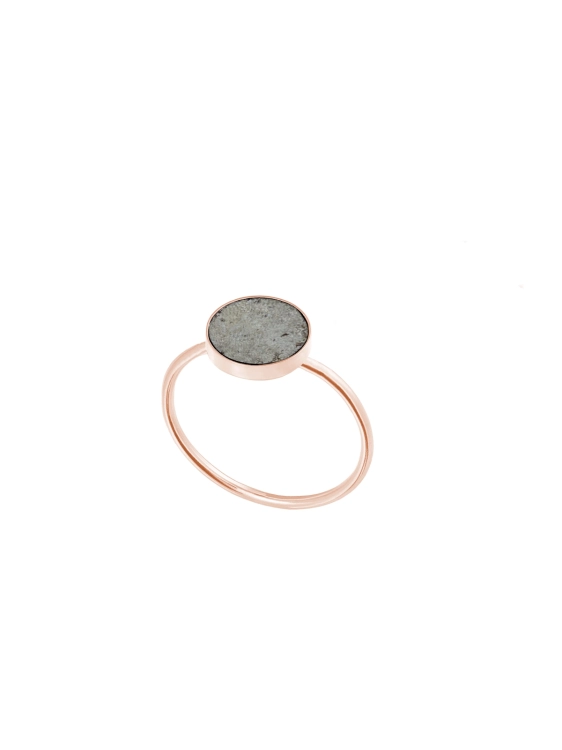 Minimal rose gold ring with circular meteorite detail