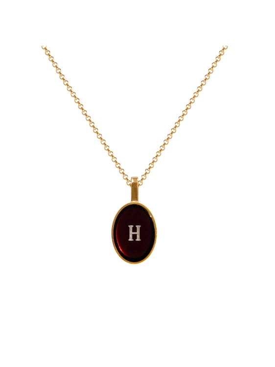 Gold-plated amber necklace with letter H