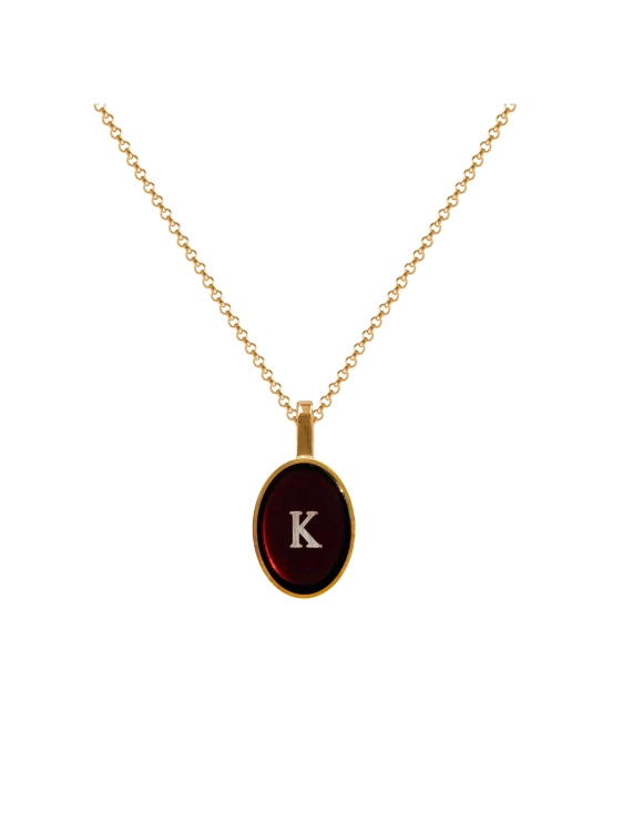Gold-plated amber necklace with letter K