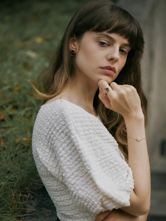 Jewellery set - earrings and ring with nephrite, jewellery made in Poland