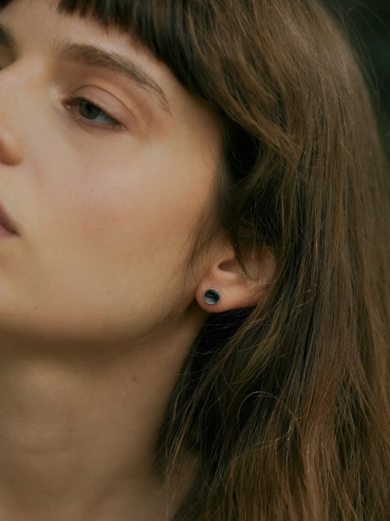 Delicate silver stud earrings with natural gray dolomite Picasso