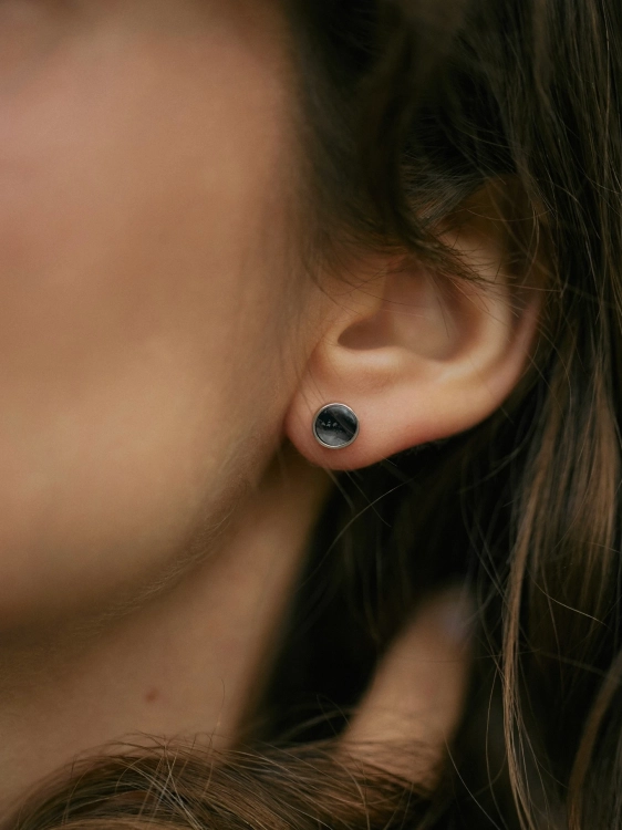 Minimalist silver studs with gray dolomite Picasso stone