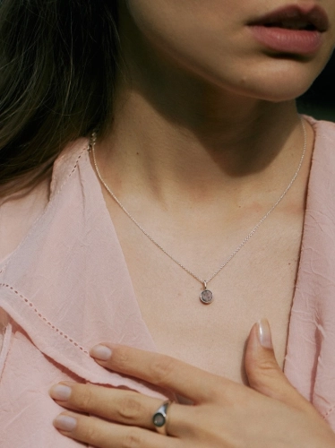 Silver necklace with pink pendant