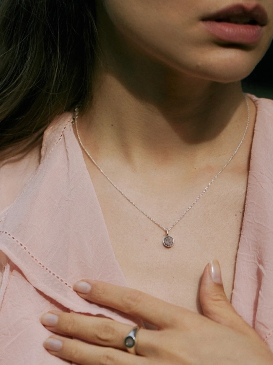 Silver necklace with pink pendant