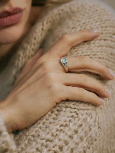 Women’s jewelry – silver signet ring with unique turquoise chrysoprase.